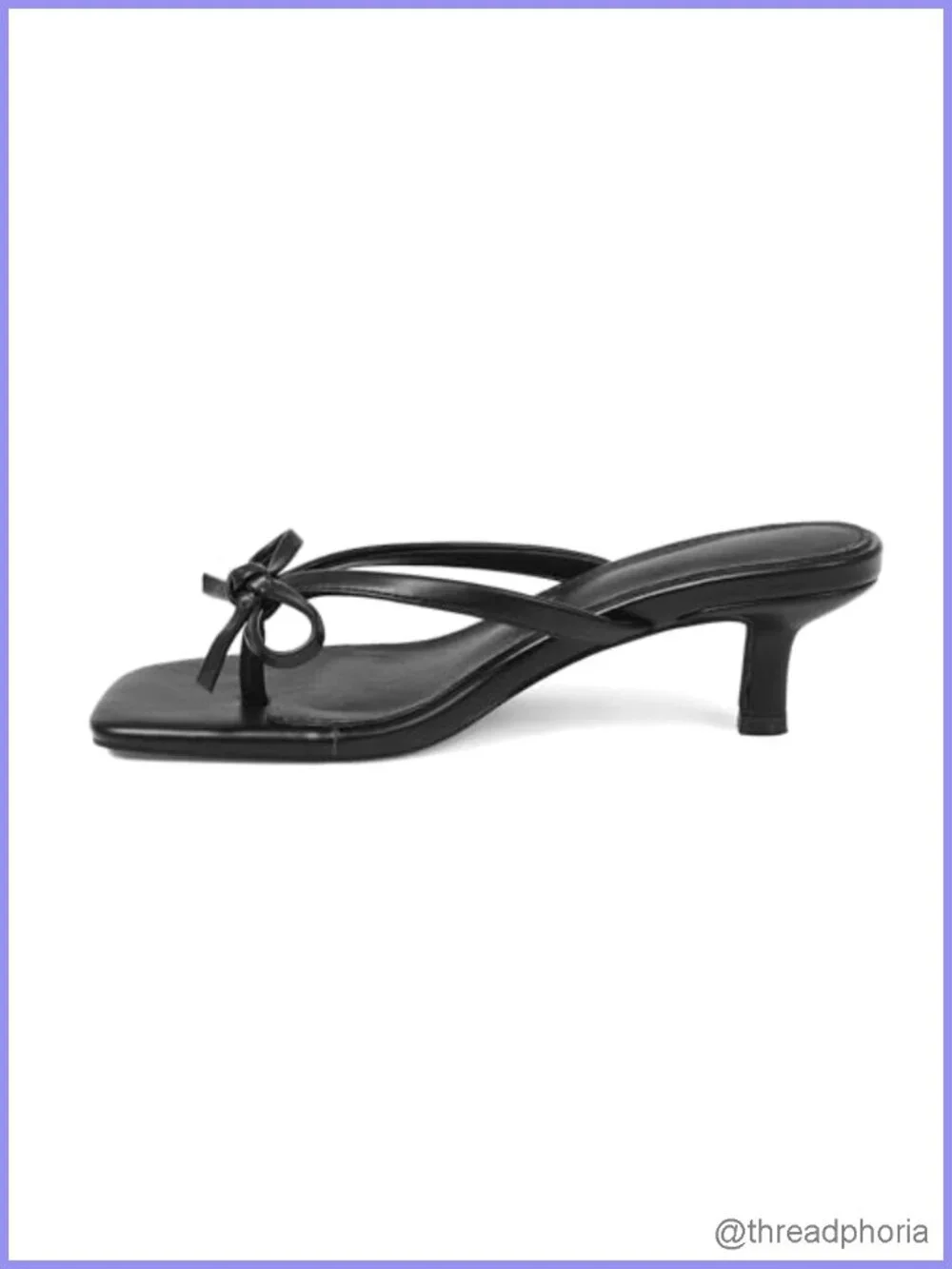 Kitten Heel Flip Flop Sandals with Bow Slip On Square Toe PU